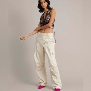 Munthe Cream Galorum Parachute Cargo High Waist Pants Size 12  Relaxed Fit